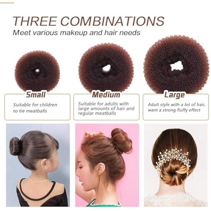 ericotry Beautiful Donut Hair Bun Makers- 3 Pieces Women Hair Chignon Donuts Ring Style Bun Maker Doughnut Shaper DIY Hair Styling Accessories (Brown) - Image 3
